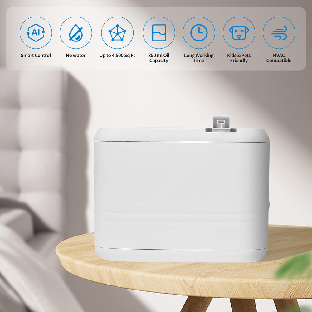 OScentPro smart scent air machine white top view emphasizes compact home-friendly footprint