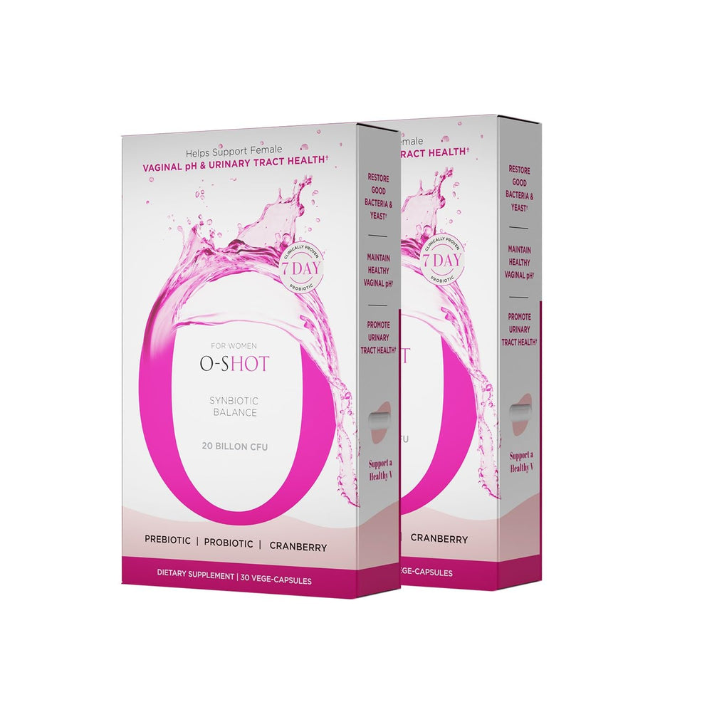 O-Shot vegan probiotic bottle promoting vaginal balance and urinary comfort