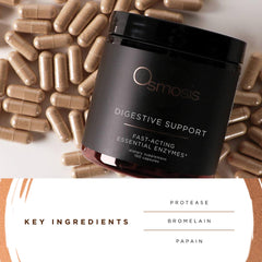 OSMOSIS Digestive Support Enzyme label highlights gluten-free formula and nutrient support.