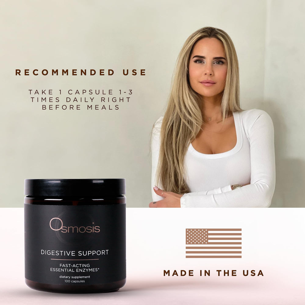 OSMOSIS Digestive Support Enzyme packaging on shelf communicates gluten-free and enzyme blend.