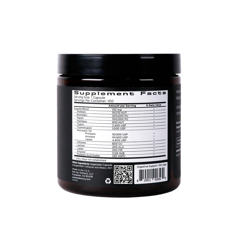 OSMOSIS Digestive Support Enzyme usage guide shows serving ideas for meals.