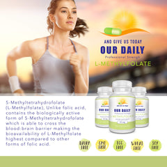 Our Daily Vites L-Methylfolate capsules on a neutral background for on-the-go usage.