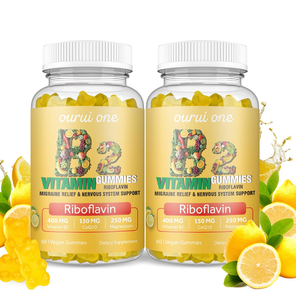 ourui one Vitamin B2 gummies bottle front showing lemon flavor for energy support