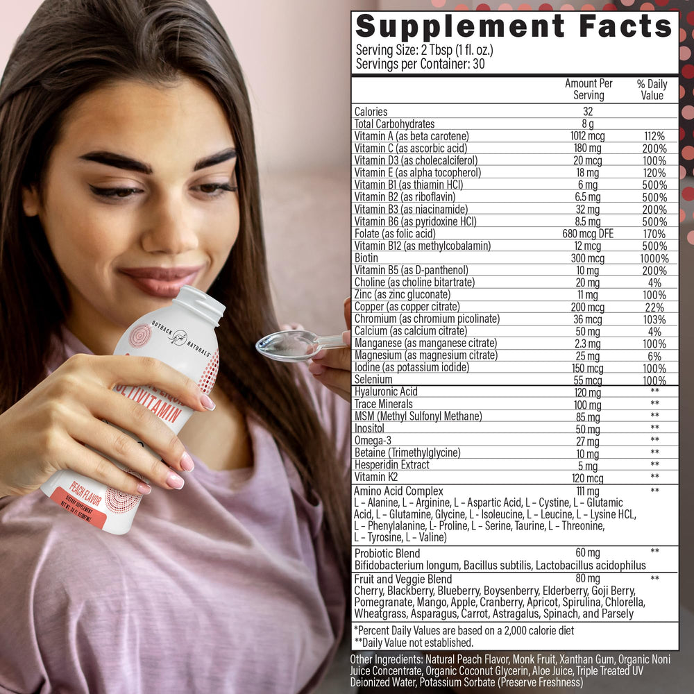 Outback Naturals Complete Liquid Multivitamin goji-berry-elderberry image emphasizes antioxidant-rich superfoods