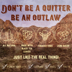 Outlaw Dip NiC-Safe tea-leaves close-up highlighting natural base flavor.
