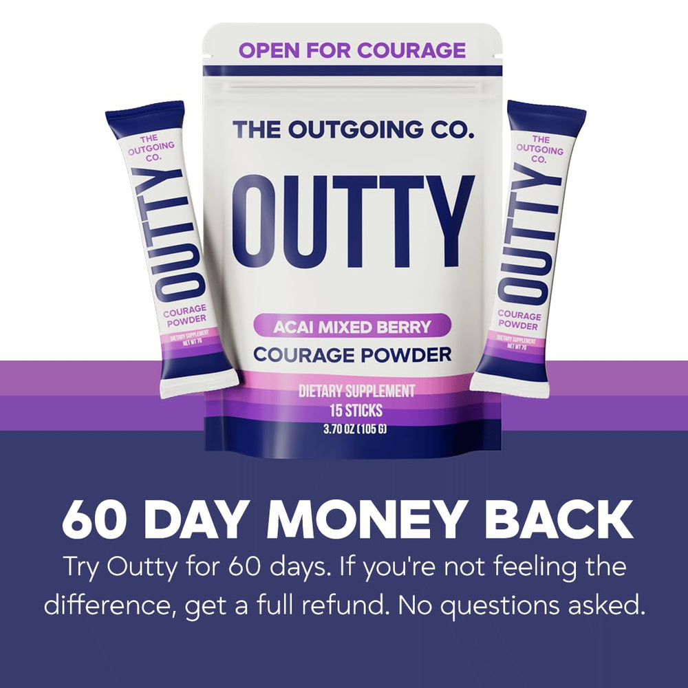 GMP-certified facility and Made in USA icons on OUTTY packaging.