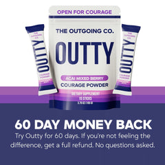 GMP-certified facility and Made in USA icons on OUTTY packaging.