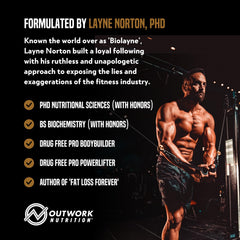 Outwork Nutrition whey isolate nutrition facts showcase low carbs and minimal fat per serving.