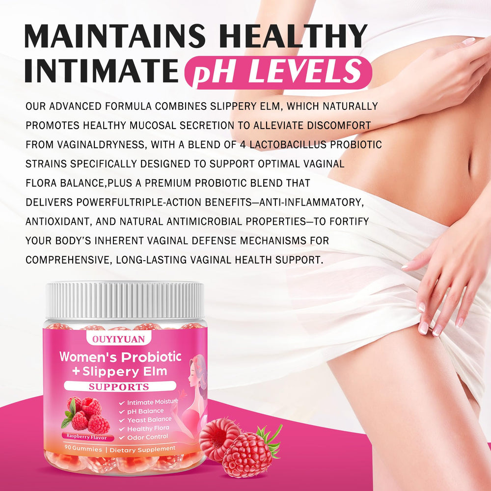 OUYIYUA probiotic gummies depict balanced gut flora with supportive imagery
