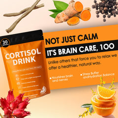 oviaapo Cortisol Drink Powder ingredients: Ashwagandha and L-Theanine for calm focus.