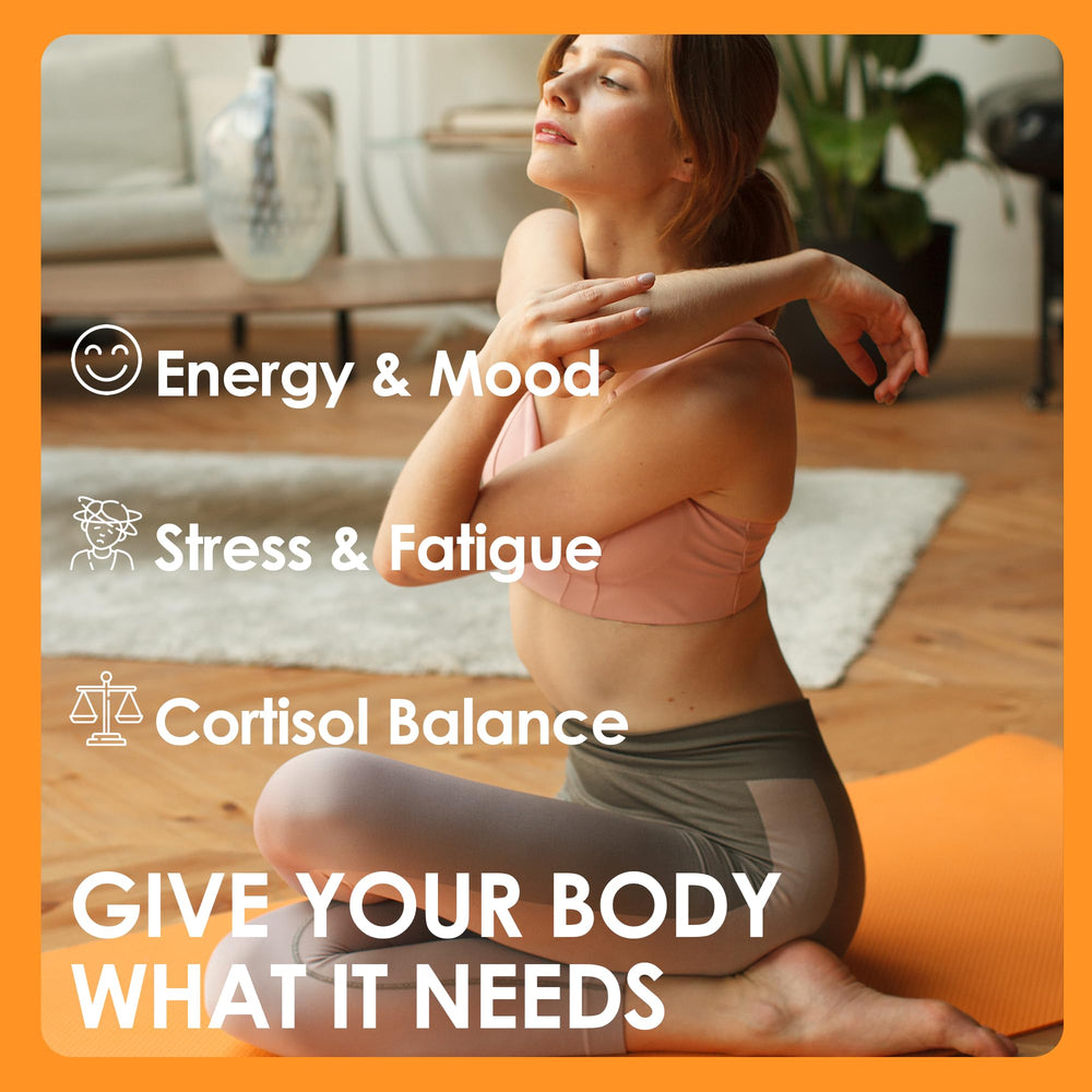 oviaapo Cortisol Drink Powder packaging highlighting natural ingredients.