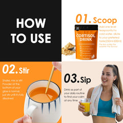 oviaapo Cortisol Drink Powder serving in a glass, ready to sip.