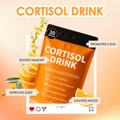 oviaapo Cortisol Drink Powder on a counter with measuring scoop ready to mix.