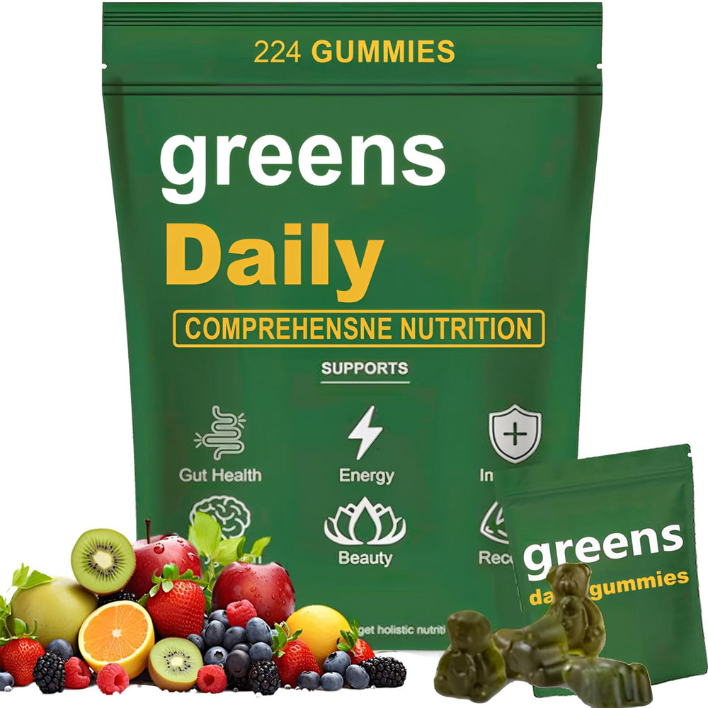 Oviaapo Greens Gummies bottle on kitchen counter illustrating daily energy support
