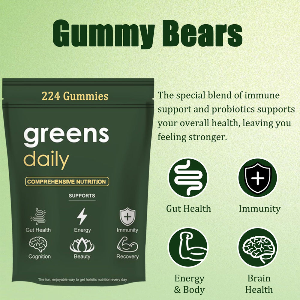 Oviaapo Greens Gummies nutrition label with 60+ ingredients