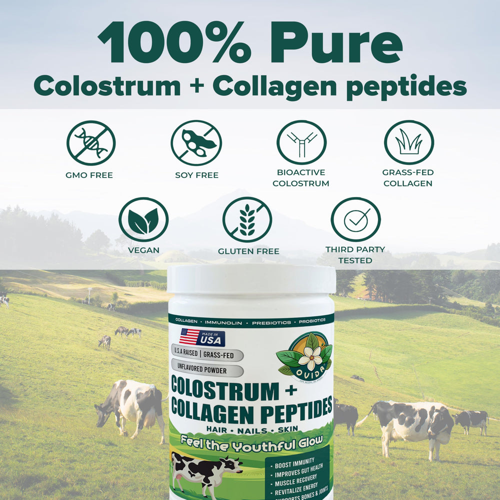 OVIDA grass-fed colostrum highlighted for immune-support in a clear glass