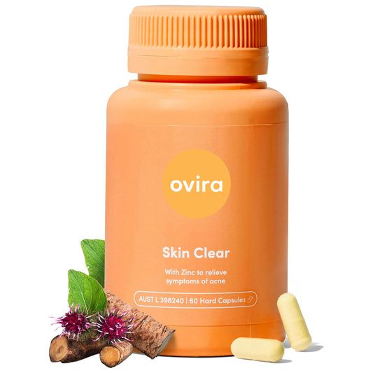 Ovira Skin Clear zincbright bottle—supporting a simple daily routine for clearer skin.