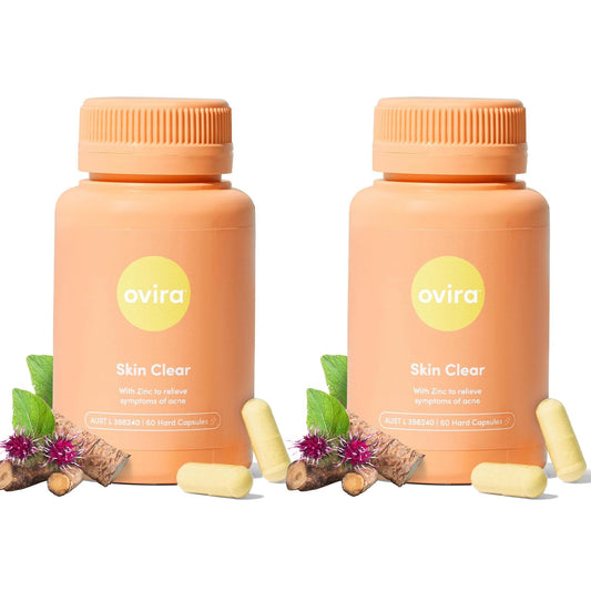 Ovira Skin Clear with ZINCBRIGHT bottle for easy daily routine and skin support