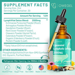 owegel Liposomal Lymphatic Drops dropper usage, precise 2 ml daily dose.