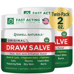 OWELL Naturals Drawing Salve bottle shows a natural formula for drawing out irritants