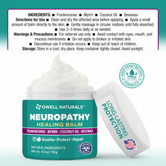 OWELL NATURALS Neuropathy Healing Balm texture closeup highlights smooth, deeply hydrating cream.
