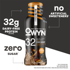 OWYN Pro Elite No Nut Buttercup ingredients panel highlights 32g protein and greens blend