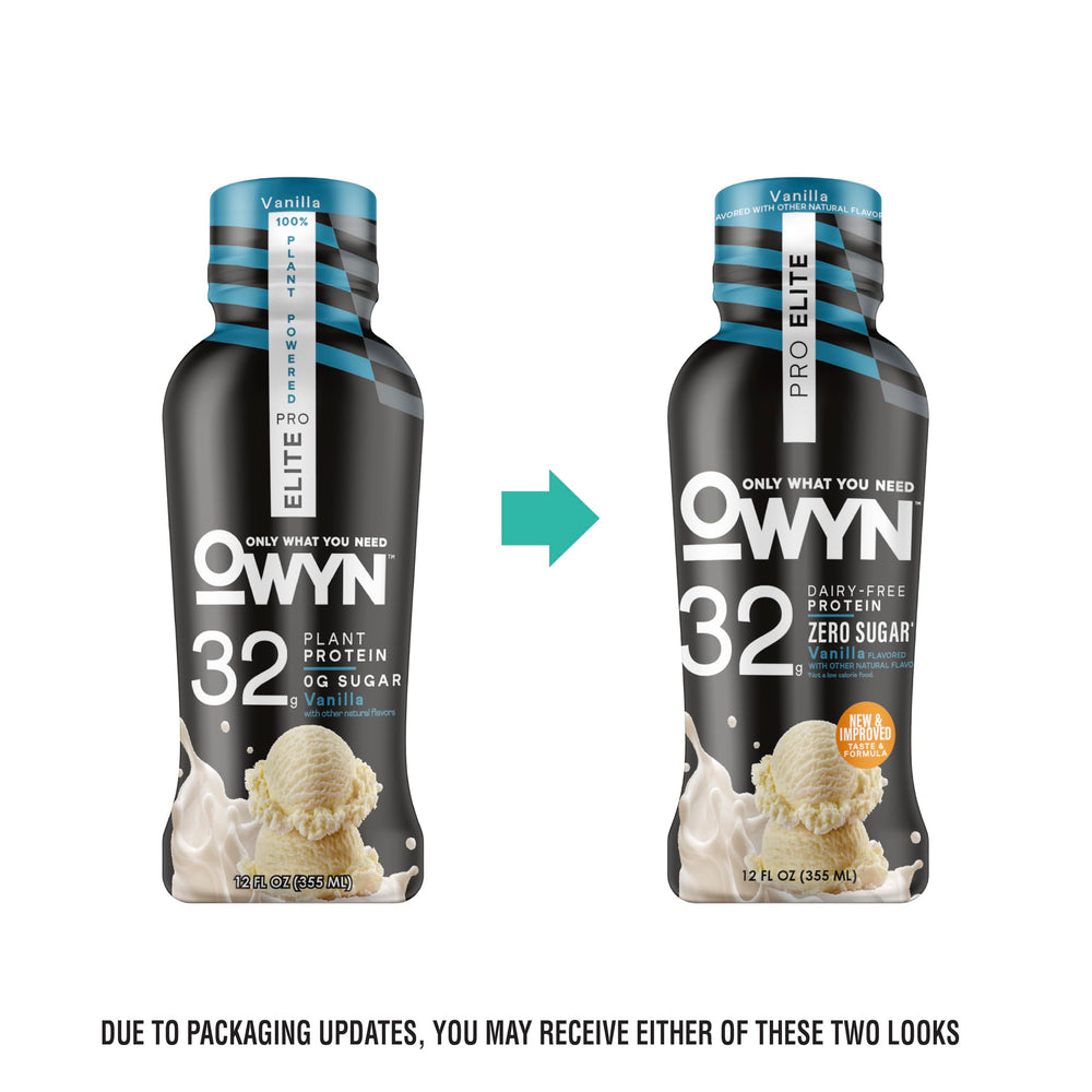 OWYN Pro Elite vanilla shake pour reveals silky plant-based protein with no sugar.