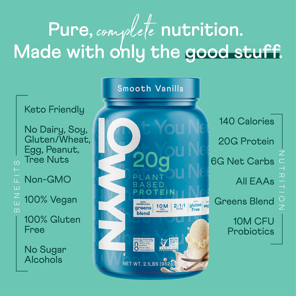 OWYN protein powder scoop in glass for easy on the go shakes