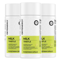 OxyEnergy milk thistle capsule highlighting 300mg silymarin content for liver support.