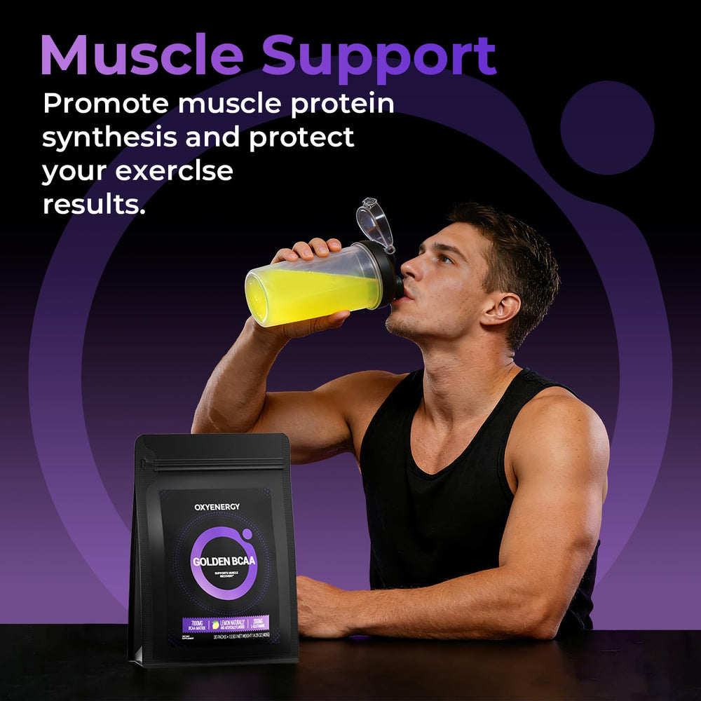 Close-up of OxyEnergy BCAA ingredients and ratio highlights