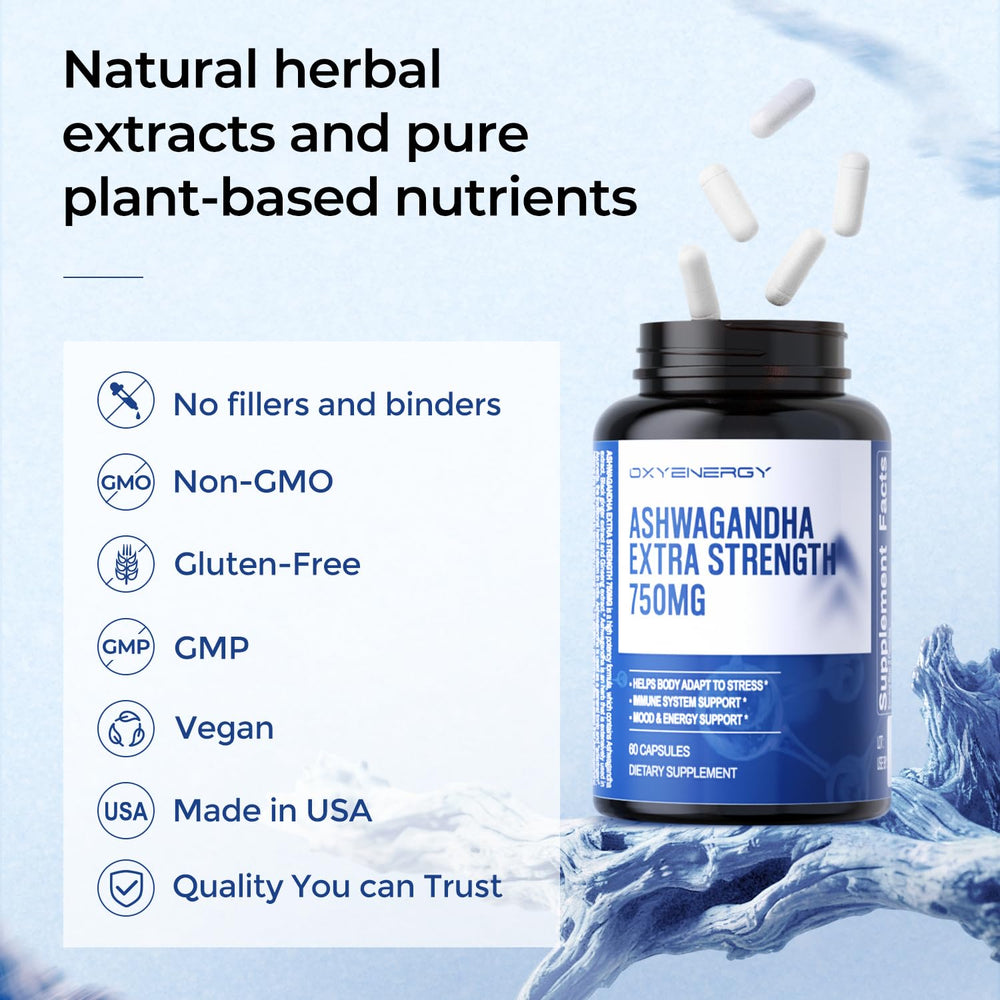 OxyEnergy Black Ginger extract capsules paired with ashwagandha for vitality