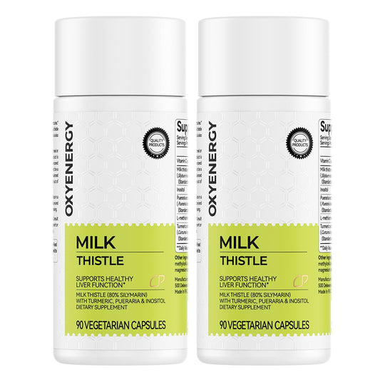 OxyEnergy milk thistle capsules close-up highlighting antioxidant support potential.