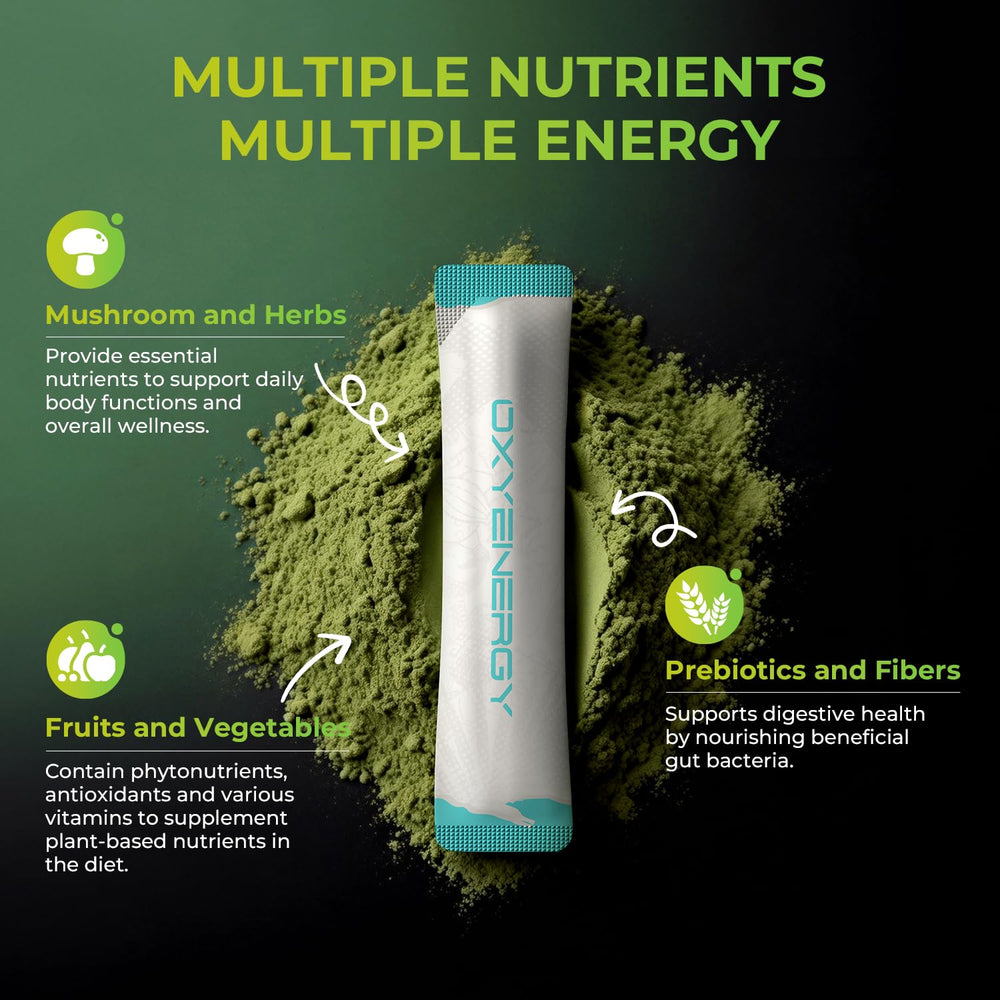 Spirulina and chlorella greens with prebiotics and probiotics blend for gut balance.