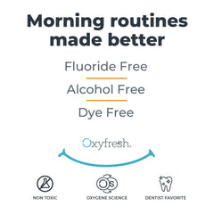 Oxyfresh Lemon Mint mouthwash bottle on bathroom sink ready for daily use.