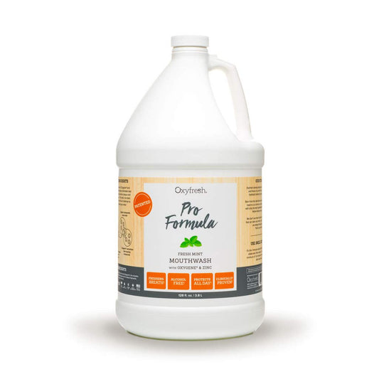 Oxyfresh Pro Formula Fresh Mint bottle illustrates long-lasting freshness for daily use.