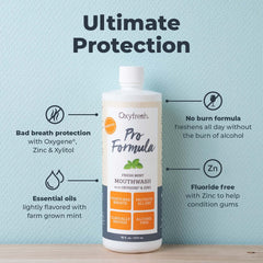 Oxyfresh Pro Formula Fresh Mint pour demonstrates easy, alcohol-free mouthwash dispensing.