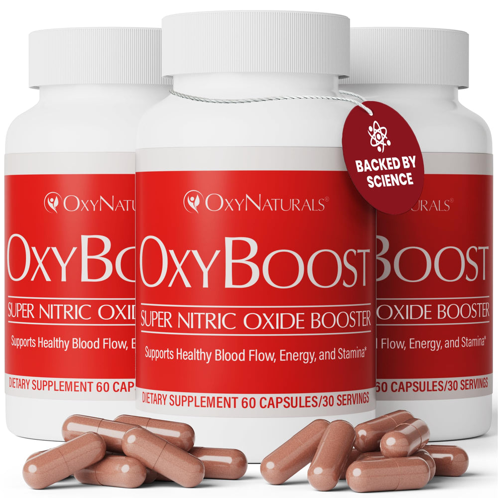 OxyNaturals OxyBoost bottle front highlighting compact design for daily circulation support.