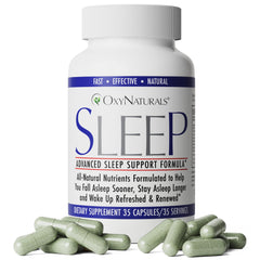 OxyNaturals Sleep bottle front promoting natural nighttime relaxation