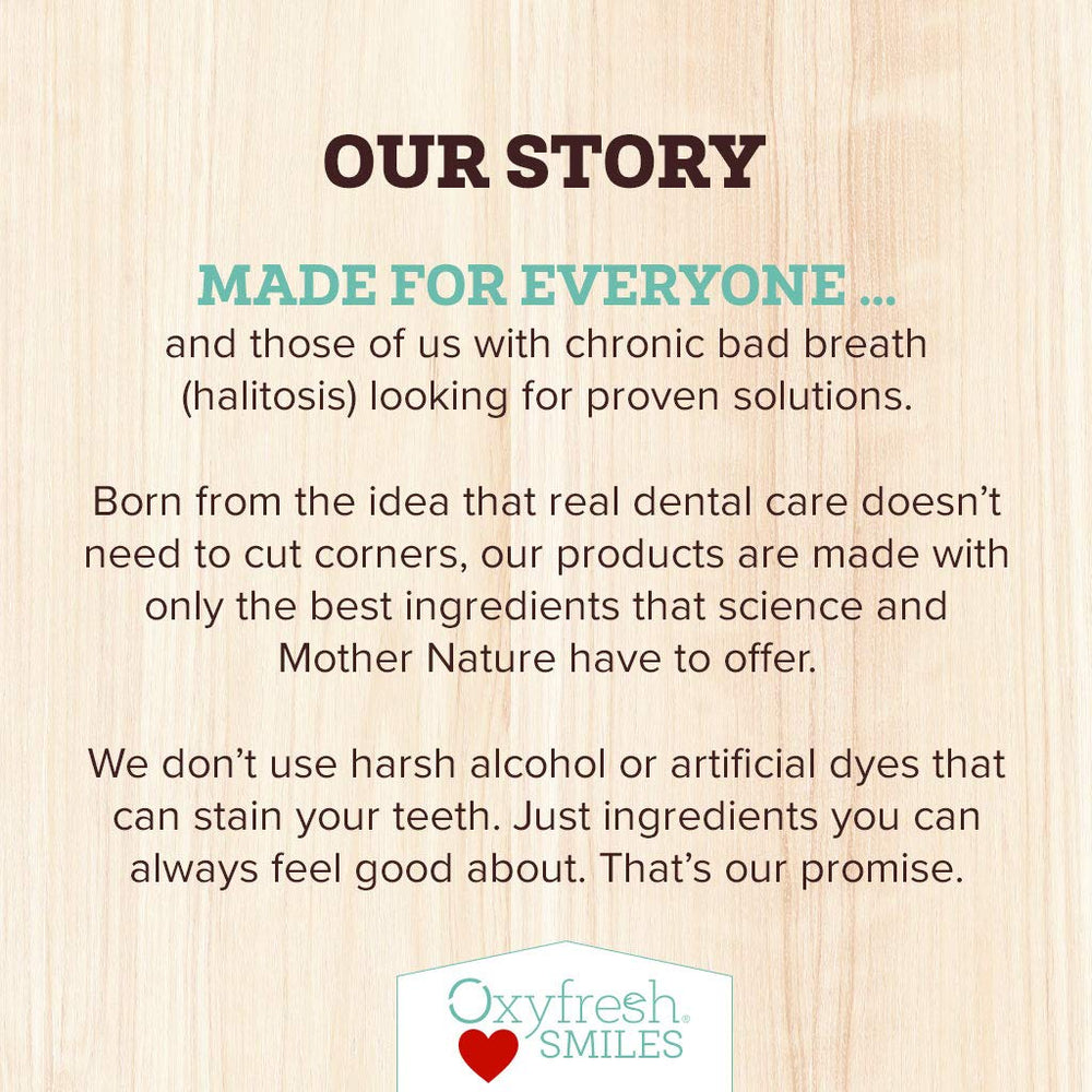 Oxyfresh dentist endorsement close-up signals trusted oral care.