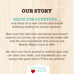 Oxyfresh dentist endorsement close-up signals trusted oral care.