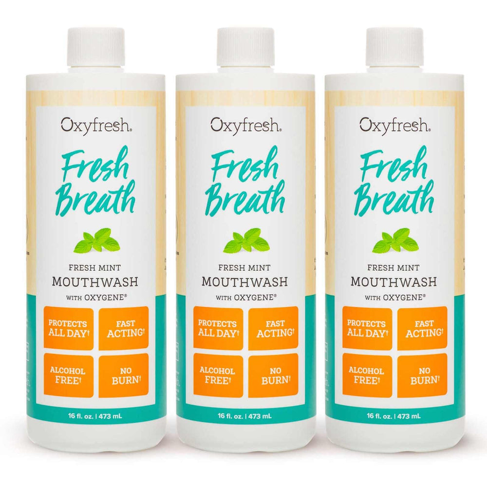 Oxyfresh Fresh Mint mouthwash bottle for daily use, promoting fresh breath.
