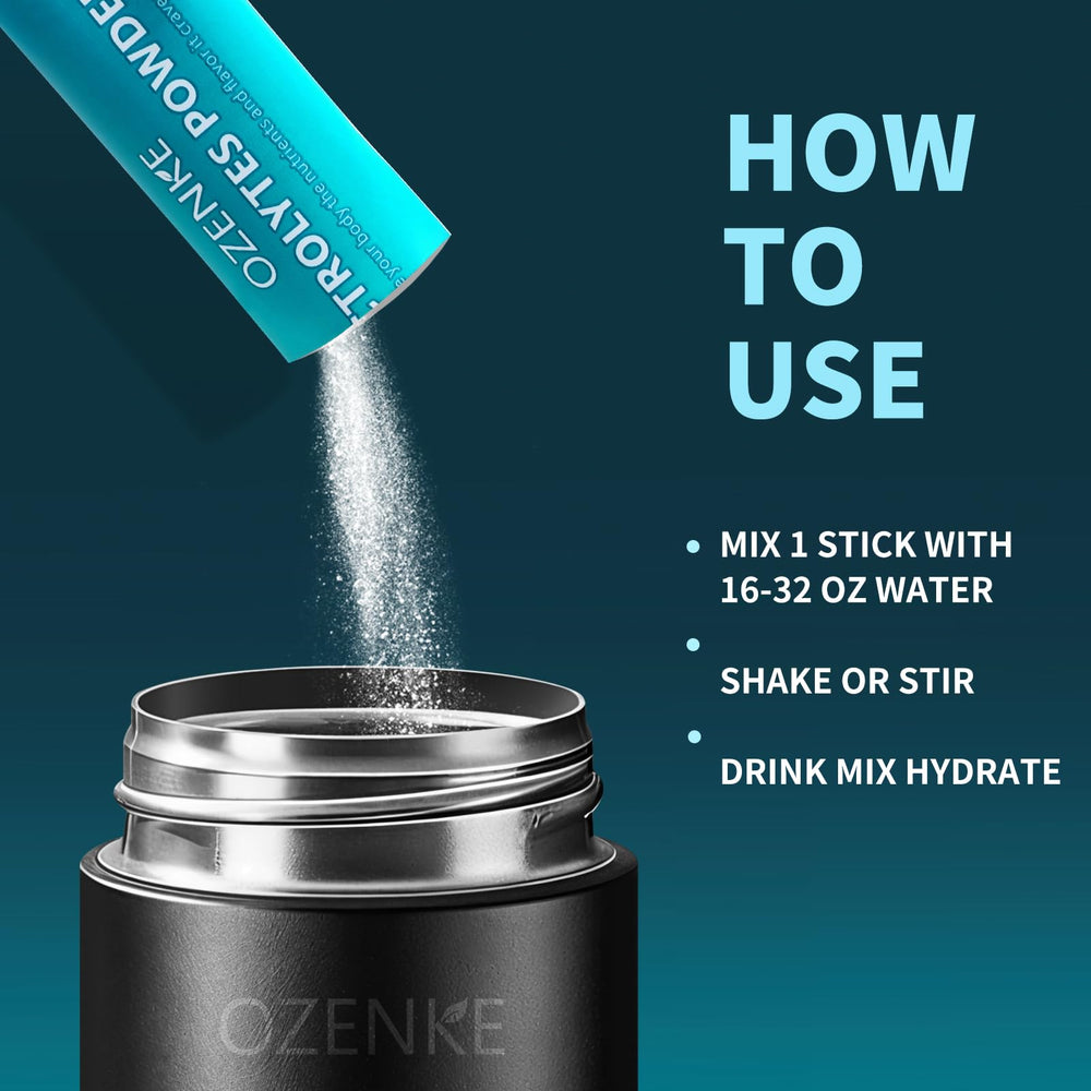 Close-up of OZENKE grape electrolyte label highlighting sugar-free formula.