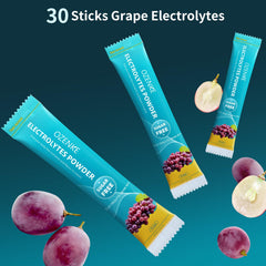 Pouring OZENKE grape electrolyte into water for refreshing hydration.