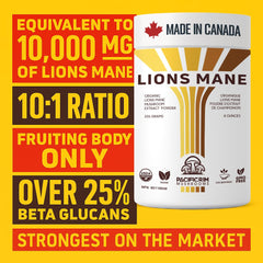 Pacific Rim Lions Mane powder with measuring scoop showcases 1000 mg serving format and convenience.