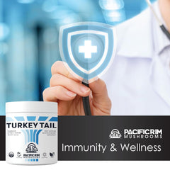 Turkey Tail powder dissolving in liquid for convenient use by Pacific Rim Mushrooms.