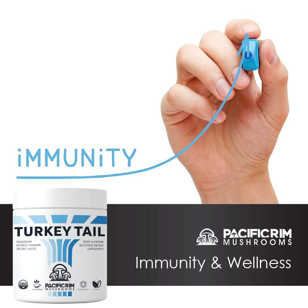 Pacific Rim Mushrooms Turkey Tail powder scoop for easy daily dosage.