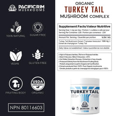 Serving visual of Pacific Rim Mushrooms Turkey Tail emphasizing 1000 mg per serving.