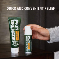 Pain Grenade roll-on gel targeted back and shoulder application.