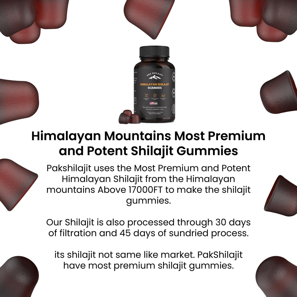 PakShilajit gummies packaging label emphasizes premium Himalayan source
