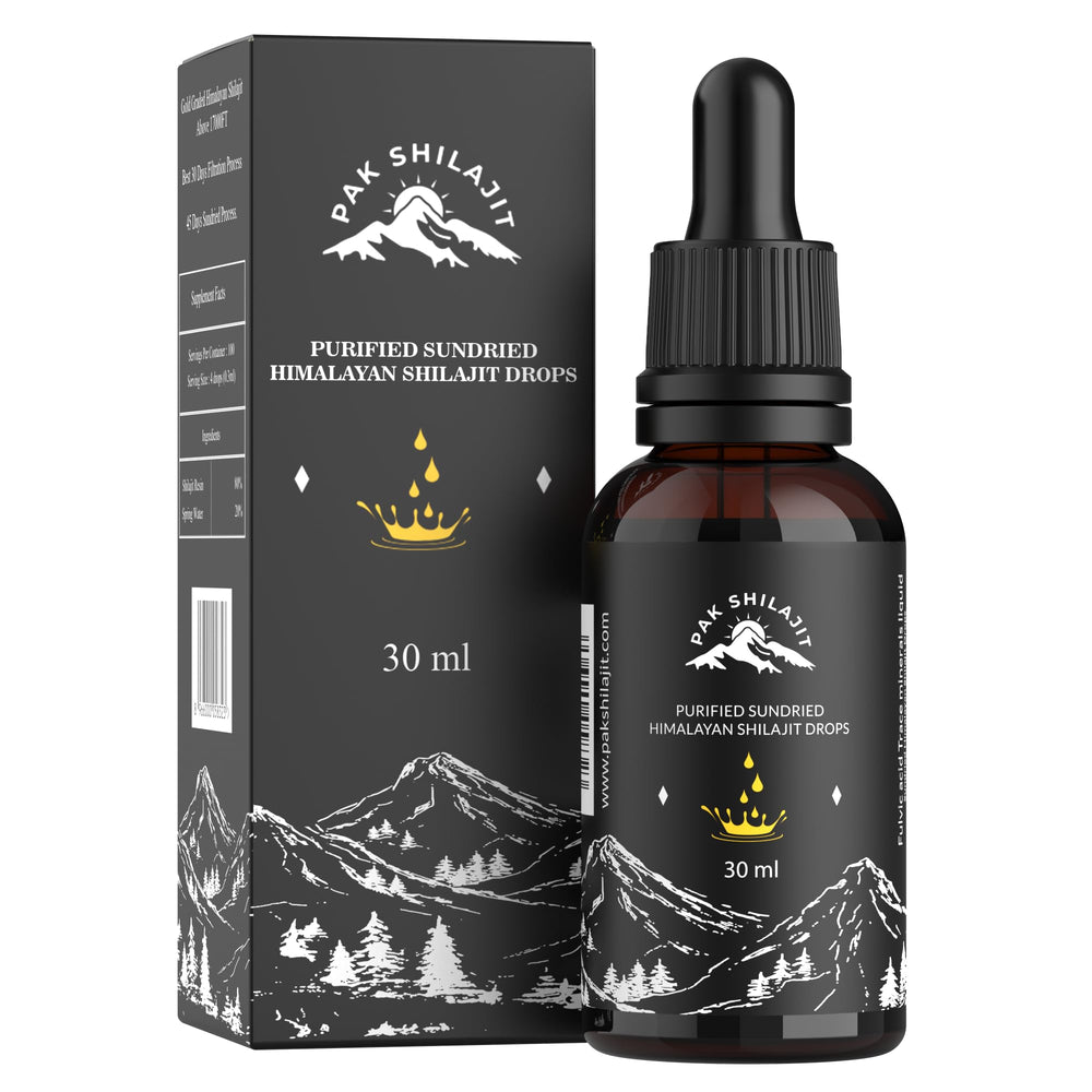 PakShilajit sun dried shilajit drops bottle close-up highlighting premium mineral blend